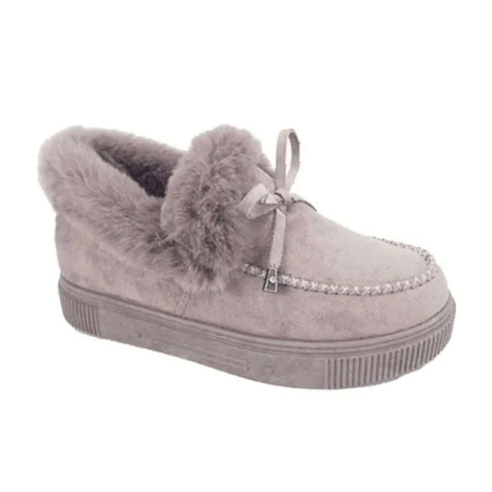 Women's Gray Fur Lined Slip-On Shoes